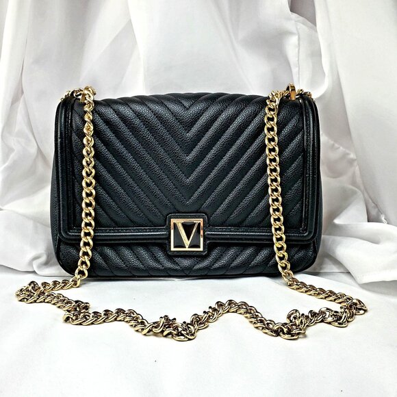 Victorias Secret Black Quilted Shoulder Bag With Gold Chain Strap Faux Leather - Picture 1 of 16